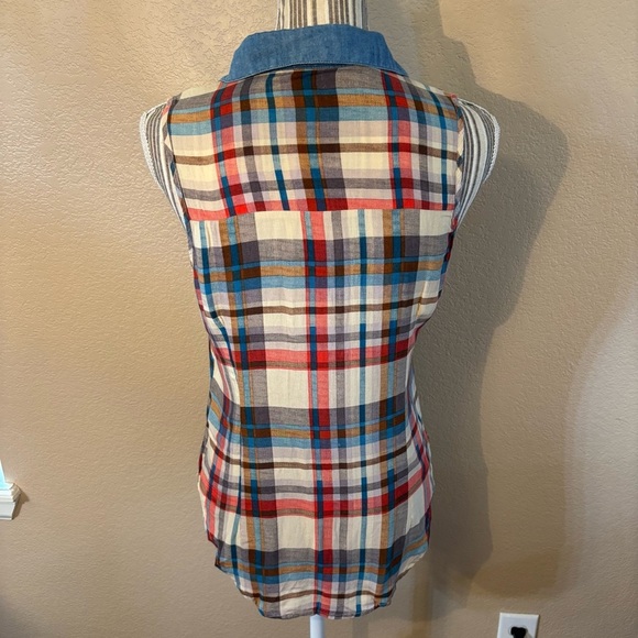 Roommates Top Small Multicolor Plaid Button-Down Shirt Sleeveless Blue Red White - Picture 6 of 13